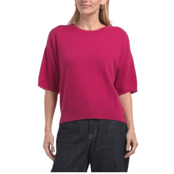 NEW WILT Cashmere Elbow Sleeve Crew Neck Sweater With Ribbed Trim - Picture 1 of 2